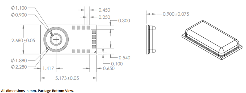 Mechanical Drawing - TDK InvenSense ICU-30201 Ultrasonic Time-of-Flight Range Sensor